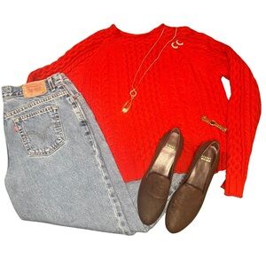 Pendleton 100% Wool Red Cable Knit Sweater Womens Petite Large